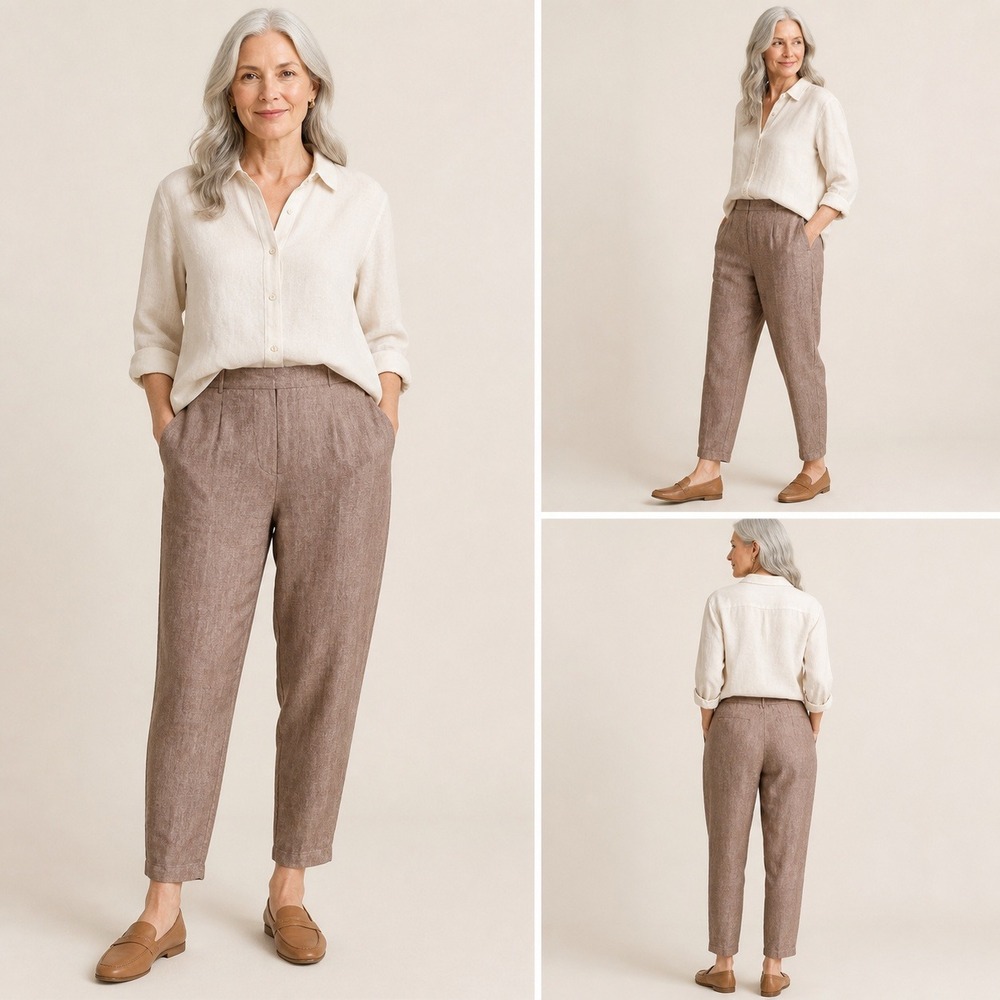J.Jill Love Linen Pull-On Tapered Ankle Pants Heathered Brown/Taupe 100% Linen S